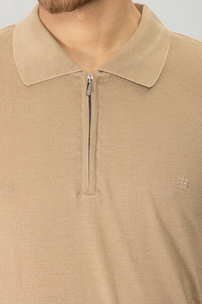 BELFOR - BASIC POLO YAKA FERMUARLI TRIKO TSHIRT BEJ BELFOR - BASIC POLO YAKA FERMUARLI TRIKO TSHIRT BEJ