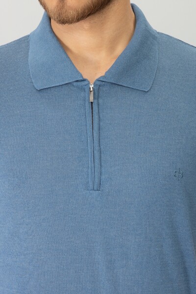 BELFOR - BASIC POLO YAKA FERMUARLI TRIKO TSHIRT MAVİ BELFOR - BASIC POLO YAKA FERMUARLI TRIKO TSHIRT MAVİ