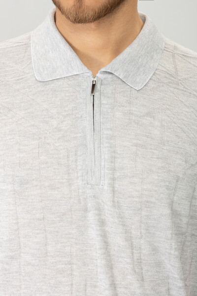 BELFOR - DESENLI POLO YAKA FERMUARLI TRIKO TSHIRT GRİ BELFOR - DESENLI POLO YAKA FERMUARLI TRIKO TSHIRT GRİ