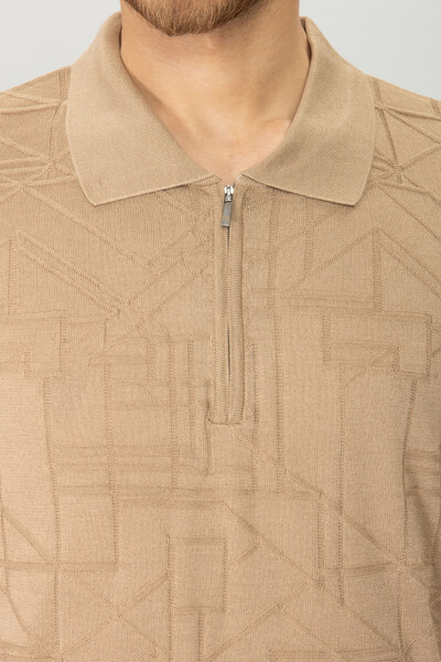 BELFOR - DESENLI POLO YAKA FERMUARLI TRIKO TSHIRT BEJ BELFOR - DESENLI POLO YAKA FERMUARLI TRIKO TSHIRT BEJ