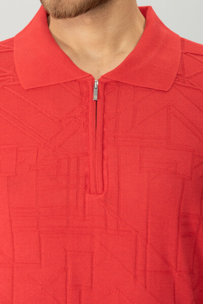 BELFOR - DESENLI POLO YAKA FERMUARLI TRIKO TSHIRT KIRMIZI BELFOR - DESENLI POLO YAKA FERMUARLI TRIKO TSHIRT KIRMIZI