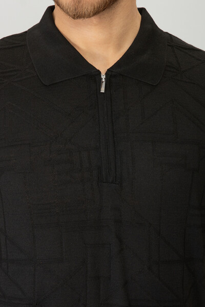 BELFOR - DESENLI POLO YAKA FERMUARLI TRIKO TSHIRT SİYAH BELFOR - DESENLI POLO YAKA FERMUARLI TRIKO TSHIRT SİYAH