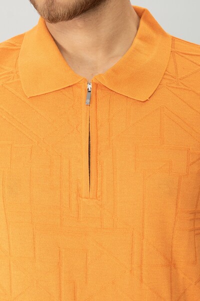 BELFOR - DESENLI POLO YAKA FERMUARLI TRIKO TSHIRT TURUNCU BELFOR - DESENLI POLO YAKA FERMUARLI TRIKO TSHIRT TURUNCU