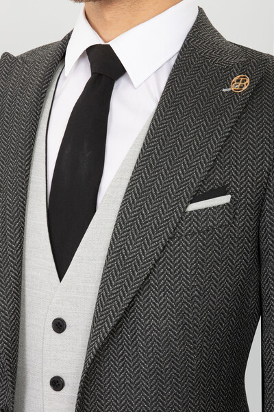 BELFOR - SLIMFIT BALIKSIRTI YELEKLI KOMBIN TAKIM ELBISE SİYAH BELFOR - SLIMFIT BALIKSIRTI YELEKLI KOMBIN TAKIM ELBISE SİYAH