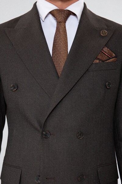 BELFOR - SLIMFIT BIRDEYE KRUVAZE TAKIM ELBISE KAHVERENGİ