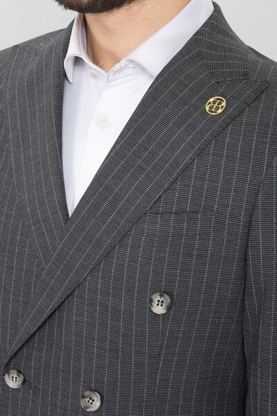 BELFOR - SLIMFIT CIZGILI BIRDEYE KRUVAZE TAKIM ELBISE LACİVERT