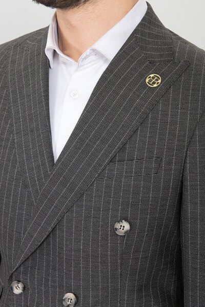 BELFOR - SLIMFIT CIZGILI BIRDEYE KRUVAZE TAKIM ELBISE SİYAH