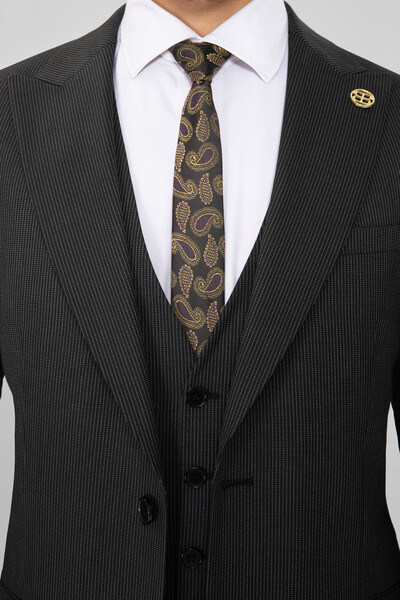 BELFOR - SLIMFIT CIZGILI BIRDEYE YELEKLI TAKIM ELBISE SİYAH BELFOR - SLIMFIT CIZGILI BIRDEYE YELEKLI TAKIM ELBISE SİYAH