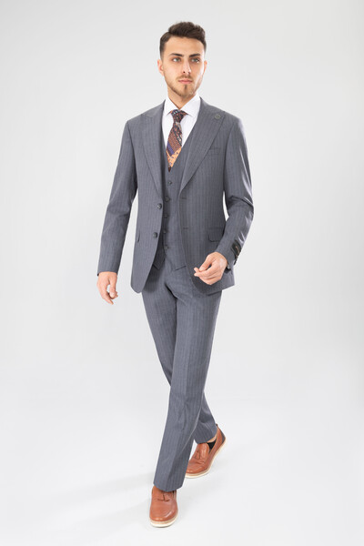 BELFOR - SLIMFIT CIZGILI YELEKLI TAKIM ELBISE GRİ BELFOR - SLIMFIT CIZGILI YELEKLI TAKIM ELBISE GRİ