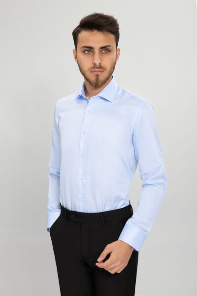 BELFOR - SLIMFIT DUZ GOMLEK MAVİ