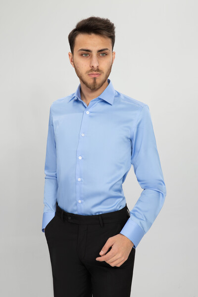 BELFOR - SLIMFIT DUZ GOMLEK MAVİ