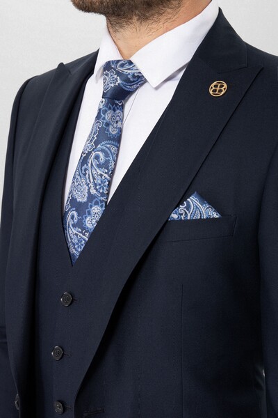 BELFOR - SLIMFIT DUZ YELEKLI TAKIM ELBISE LACİVERT