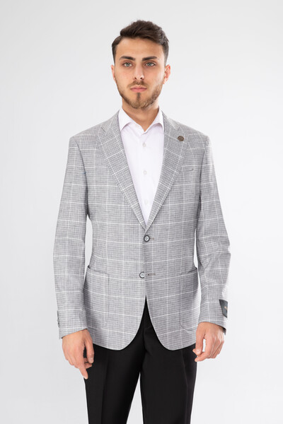 BELFOR - SLIMFIT KARELI ASTARSIZ TEK CEKET GRİ BELFOR - SLIMFIT KARELI ASTARSIZ TEK CEKET GRİ