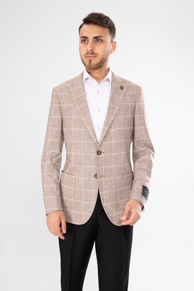 BELFOR - SLIMFIT KARELI ASTARSIZ TEK CEKET KAHVERENGİ BELFOR - SLIMFIT KARELI ASTARSIZ TEK CEKET KAHVERENGİ