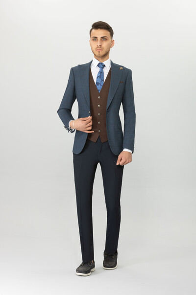 BELFOR - SLIMFIT KARELI YELEKLI KOMBIN TAKIM ELBISE LACİVERT BELFOR - SLIMFIT KARELI YELEKLI KOMBIN TAKIM ELBISE LACİVERT