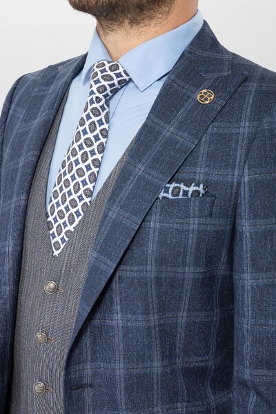 FEDERICO GIUNTI - SLIMFIT KARELI YELEKLI KOMBIN TAKIM ELBISE PARLEMENT FEDERICO GIUNTI - SLIMFIT KARELI YELEKLI KOMBIN TAKIM ELBISE PARLEMENT