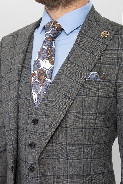 BELFOR - SLIMFIT KARELI YELEKLI TAKIM ELBISE GRİ BELFOR - SLIMFIT KARELI YELEKLI TAKIM ELBISE GRİ