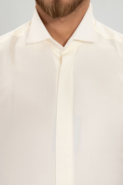 BELFOR - SLIMFIT SATEN DAMATLIK GOMLEK 1022 EKRU